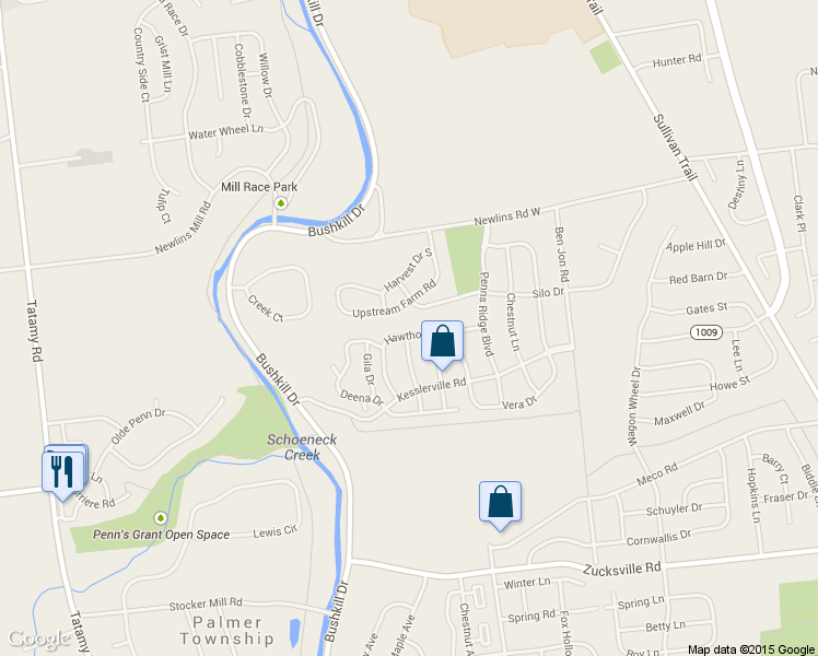 map of restaurants, bars, coffee shops, grocery stores, and more near 1470 Hawthorn Drive in Easton