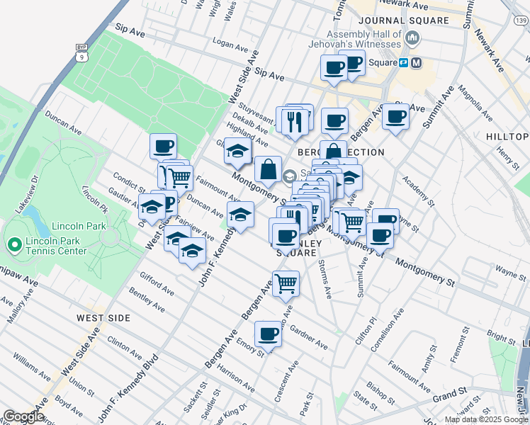 map of restaurants, bars, coffee shops, grocery stores, and more near in Jersey City