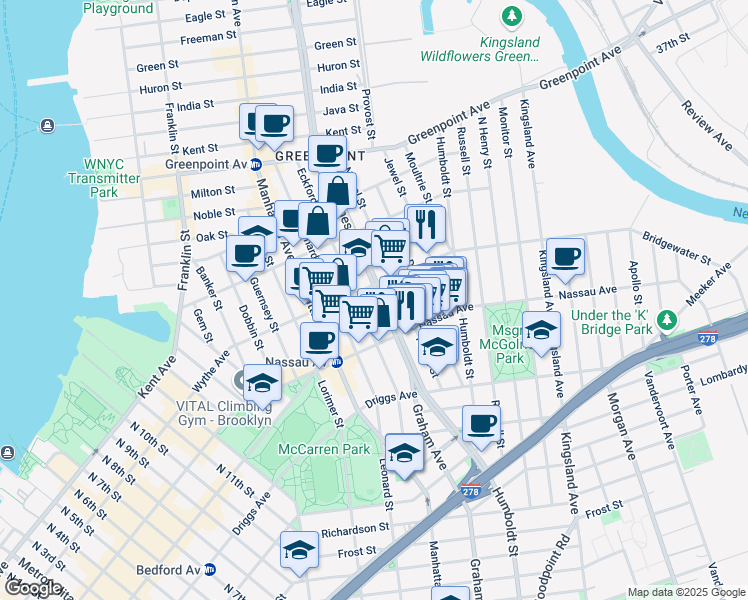 map of restaurants, bars, coffee shops, grocery stores, and more near in Brooklyn