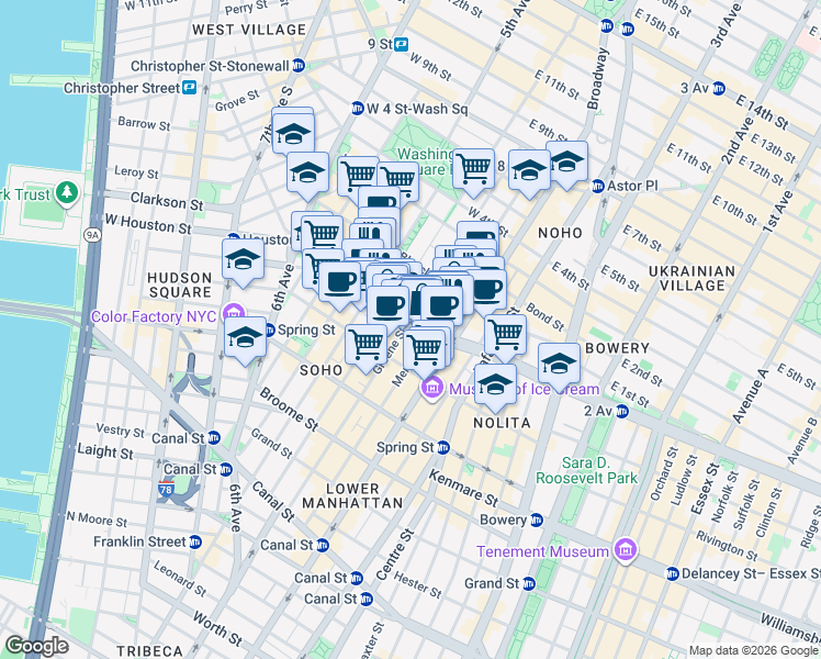 map of restaurants, bars, coffee shops, grocery stores, and more near in New York