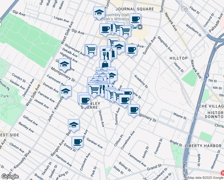 map of restaurants, bars, coffee shops, grocery stores, and more near 787 Bergen Avenue in Jersey City