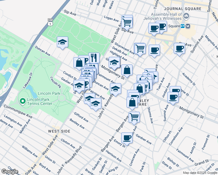 map of restaurants, bars, coffee shops, grocery stores, and more near 413 Fairmount Avenue in Jersey City