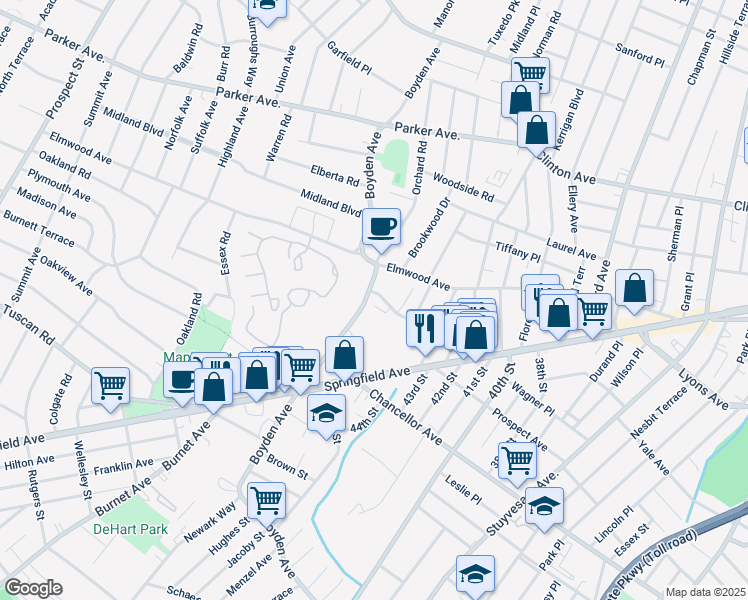 map of restaurants, bars, coffee shops, grocery stores, and more near 1 Boyden Avenue in Maplewood