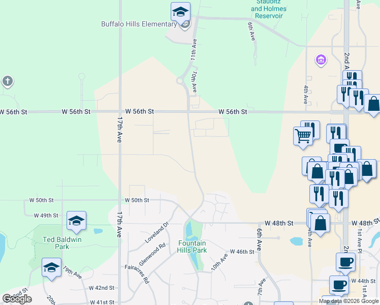 map of restaurants, bars, coffee shops, grocery stores, and more near 820 West 56th Street in Kearney