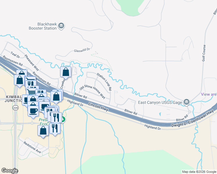 map of restaurants, bars, coffee shops, grocery stores, and more near 1023 Station Loop Road in Park City