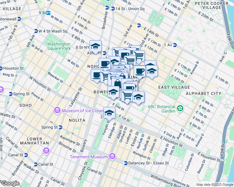 map of restaurants, bars, coffee shops, grocery stores, and more near in New York