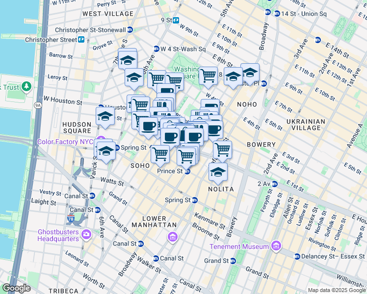 map of restaurants, bars, coffee shops, grocery stores, and more near in New York