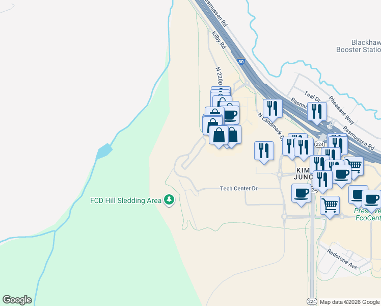 map of restaurants, bars, coffee shops, grocery stores, and more near Overland Drive in Snyderville