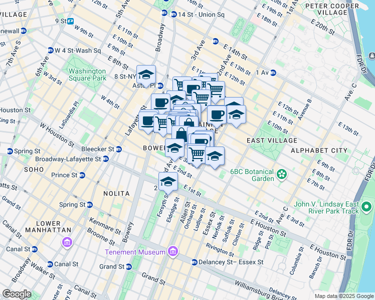 map of restaurants, bars, coffee shops, grocery stores, and more near 94 East 4th Street in New York