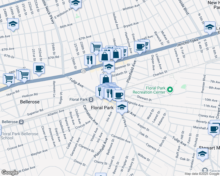 map of restaurants, bars, coffee shops, grocery stores, and more near 59 South Tyson Avenue in Floral Park