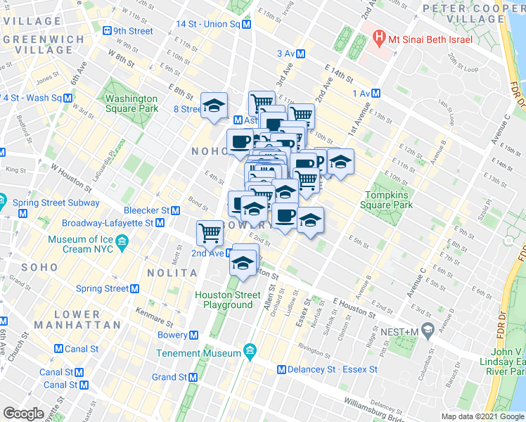 map of restaurants, bars, coffee shops, grocery stores, and more near in New York