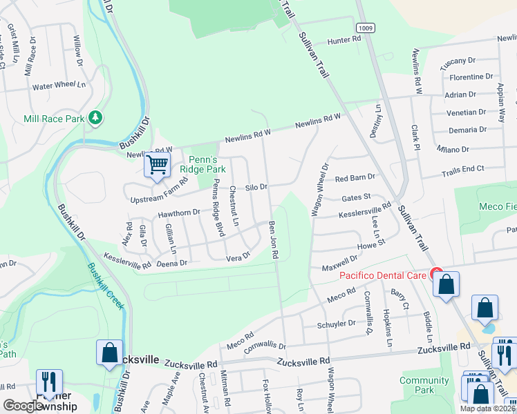 map of restaurants, bars, coffee shops, grocery stores, and more near 2630 Hickory Drive in Easton