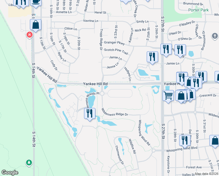 map of restaurants, bars, coffee shops, grocery stores, and more near 2130 Stone Creek Loop North in Lincoln