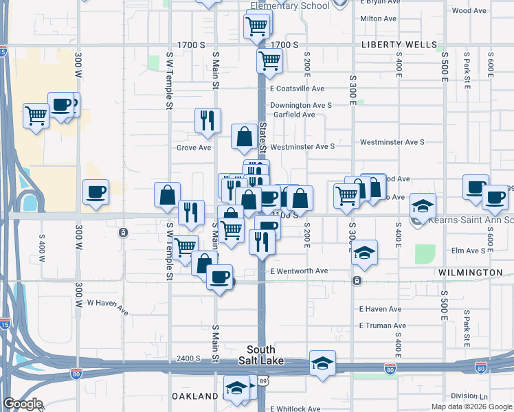 map of restaurants, bars, coffee shops, grocery stores, and more near in Salt Lake City