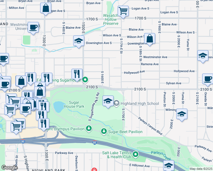 map of restaurants, bars, coffee shops, grocery stores, and more near 2010 South Imperial Street in Salt Lake City