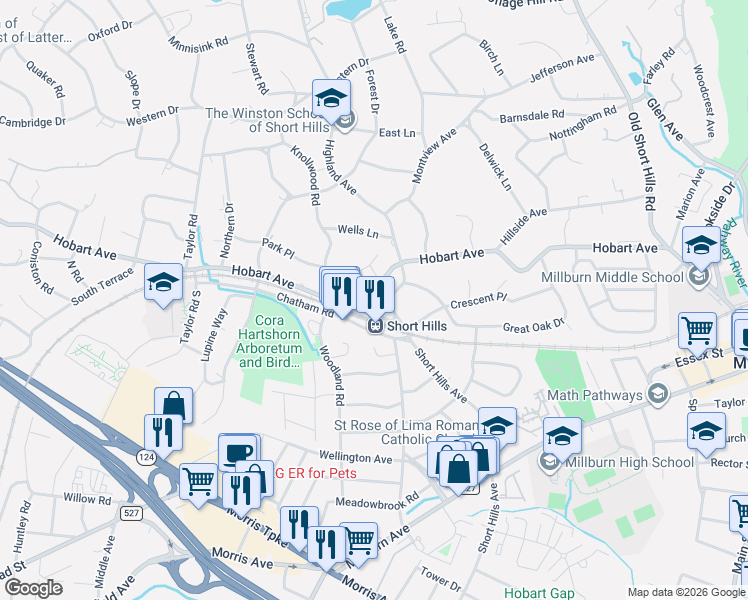 map of restaurants, bars, coffee shops, grocery stores, and more near 162 Hobart Avenue in Essex County
