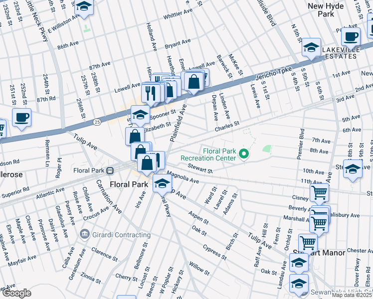 map of restaurants, bars, coffee shops, grocery stores, and more near 10 Charles Street in Floral Park