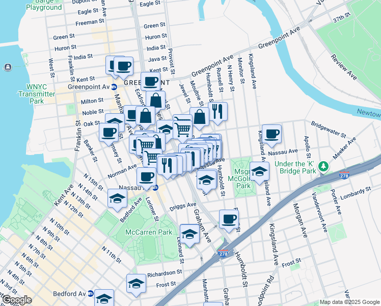 map of restaurants, bars, coffee shops, grocery stores, and more near in Brooklyn
