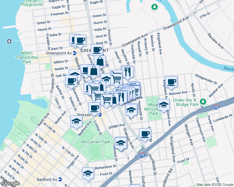 map of restaurants, bars, coffee shops, grocery stores, and more near in Brooklyn