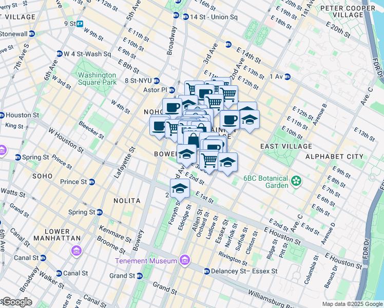 map of restaurants, bars, coffee shops, grocery stores, and more near in New York
