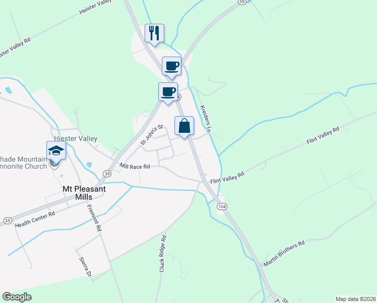 map of restaurants, bars, coffee shops, grocery stores, and more near 8162 Highway 104 in Mount Pleasant Mills