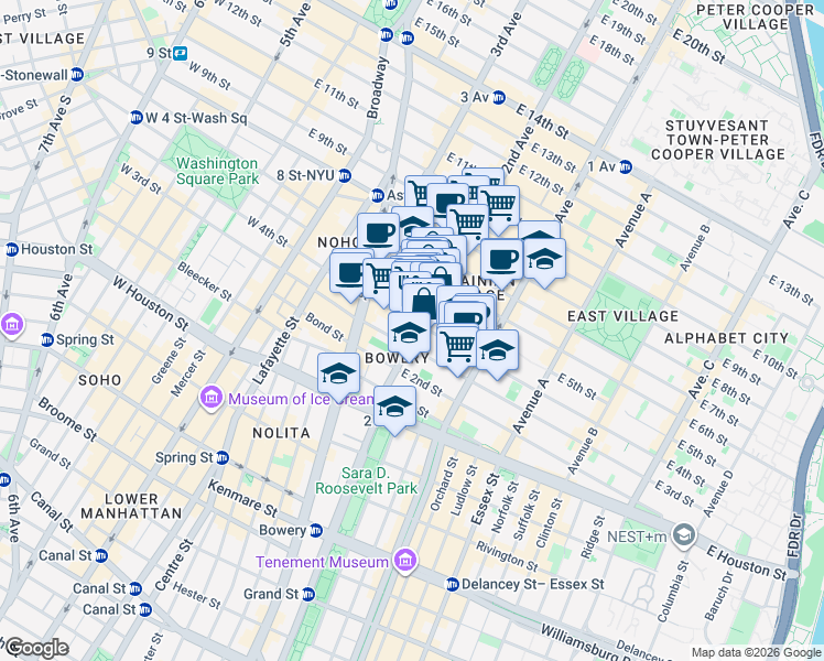 map of restaurants, bars, coffee shops, grocery stores, and more near in New York