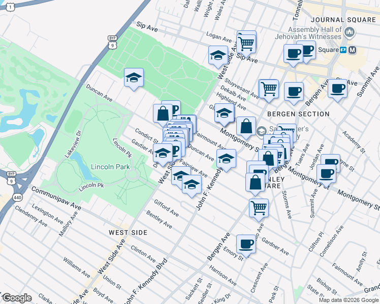 map of restaurants, bars, coffee shops, grocery stores, and more near in Jersey City