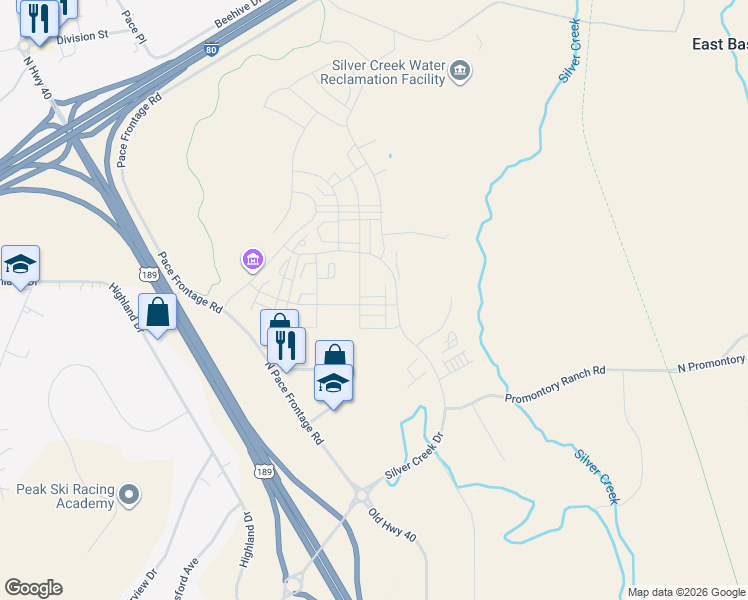 map of restaurants, bars, coffee shops, grocery stores, and more near 6672 Woods Rose Drive in Park City