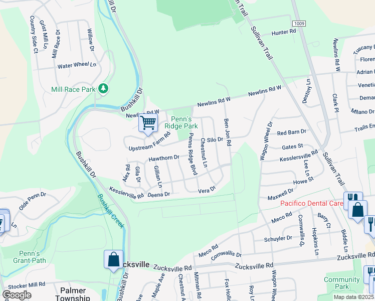 map of restaurants, bars, coffee shops, grocery stores, and more near 1280 Silo Drive in Easton