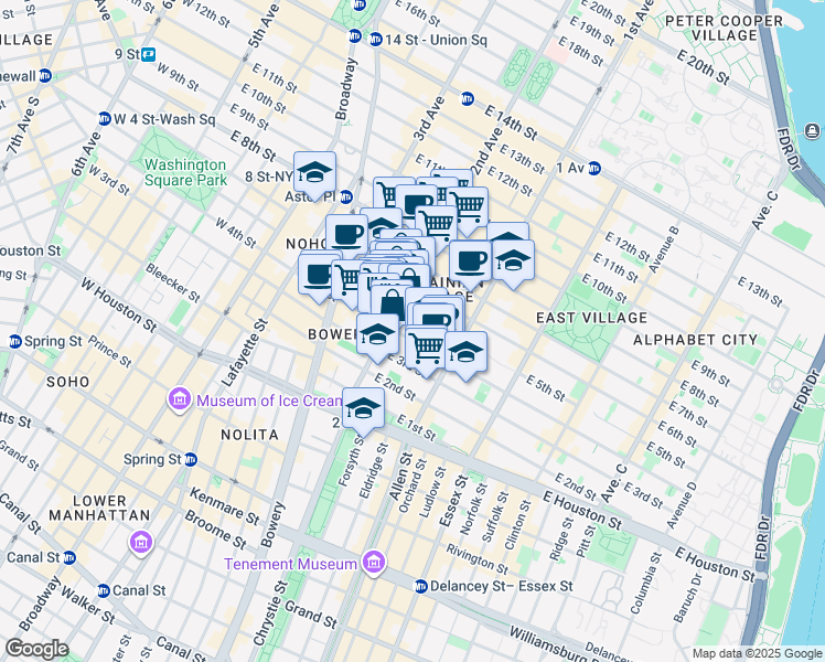 map of restaurants, bars, coffee shops, grocery stores, and more near 82 2nd Avenue in New York