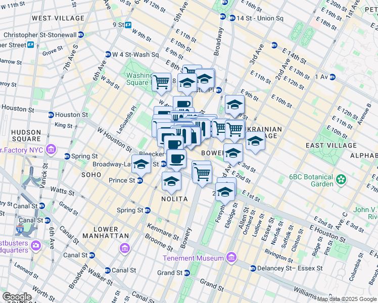 map of restaurants, bars, coffee shops, grocery stores, and more near 30 Bond Street in New York