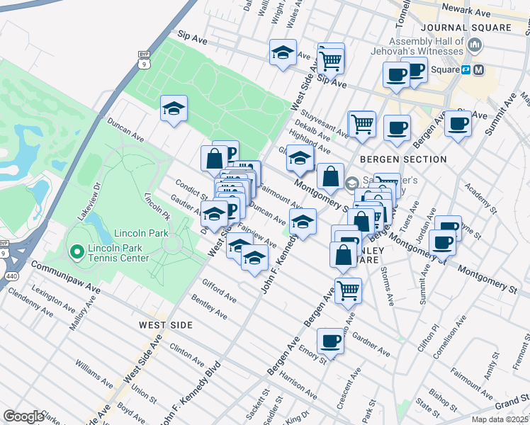 map of restaurants, bars, coffee shops, grocery stores, and more near in Jersey City