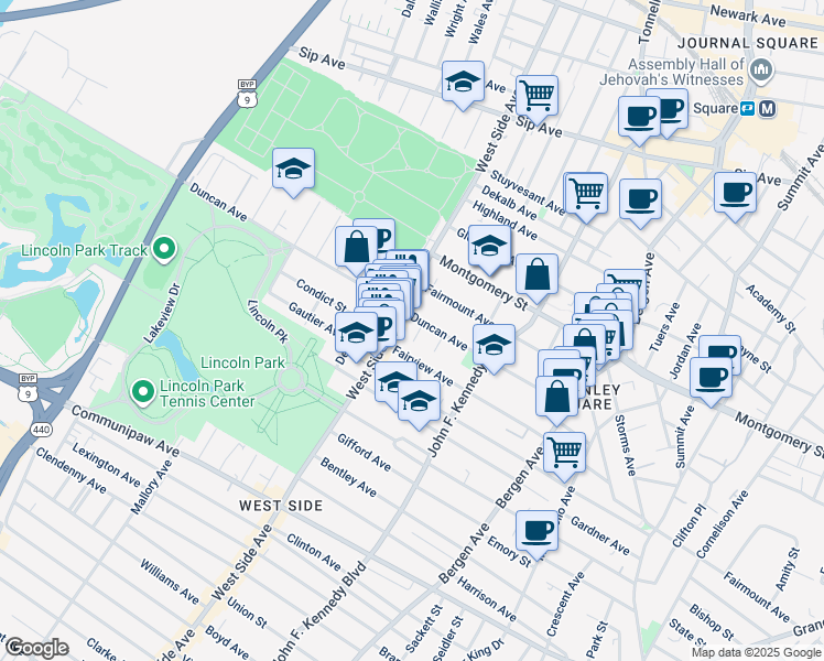 map of restaurants, bars, coffee shops, grocery stores, and more near in Jersey City