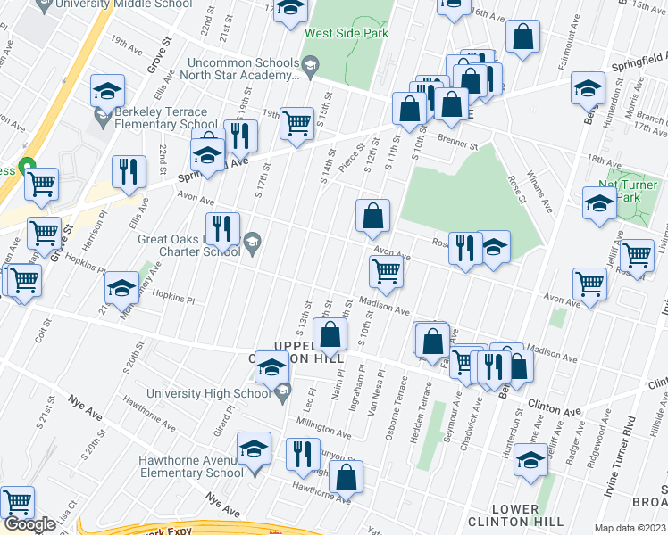 map of restaurants, bars, coffee shops, grocery stores, and more near 773 South 12th Street in Newark