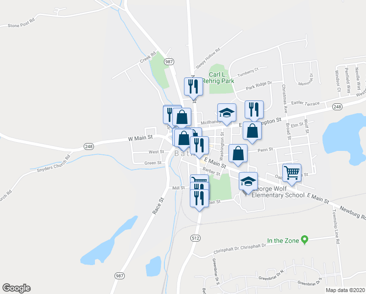map of restaurants, bars, coffee shops, grocery stores, and more near 114 South Chestnut Street in Bath