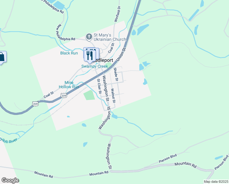 map of restaurants, bars, coffee shops, grocery stores, and more near 47 Walnut Street in Middleport