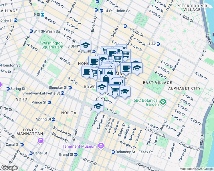 map of restaurants, bars, coffee shops, grocery stores, and more near in New York