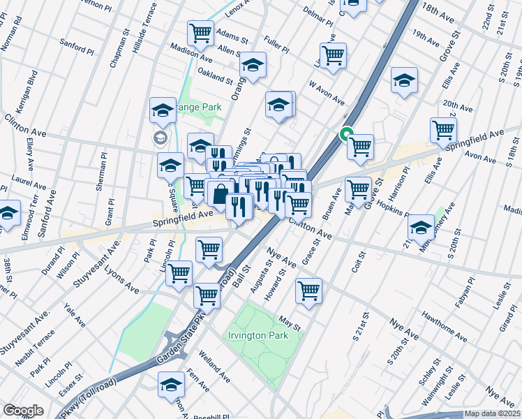 map of restaurants, bars, coffee shops, grocery stores, and more near in Union