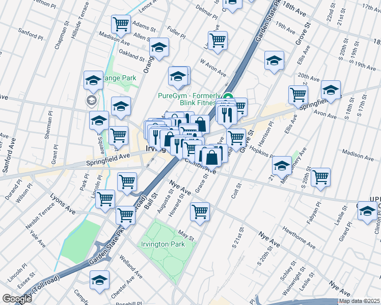 map of restaurants, bars, coffee shops, grocery stores, and more near 26 Washington Avenue in Irvington