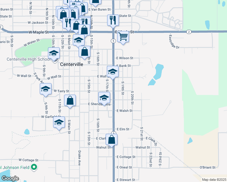 map of restaurants, bars, coffee shops, grocery stores, and more near 898 South 18th Street in Centerville