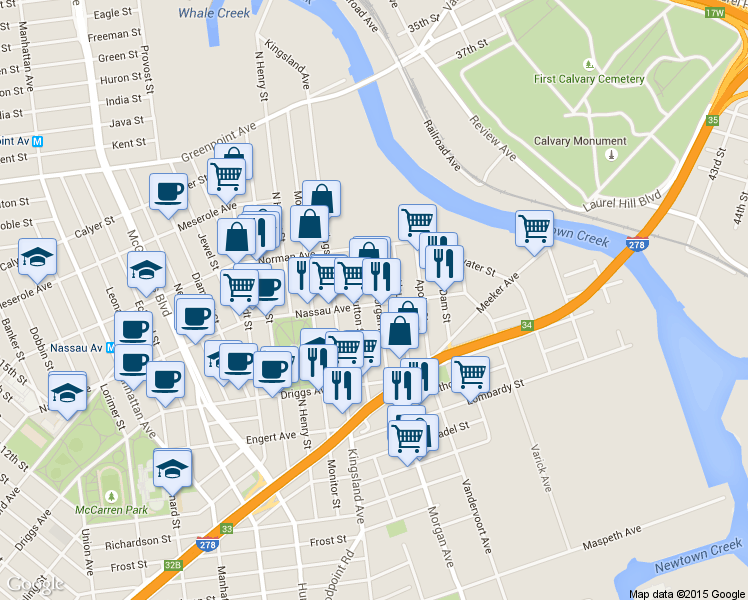 map of restaurants, bars, coffee shops, grocery stores, and more near 640 Morgan Avenue in Brooklyn