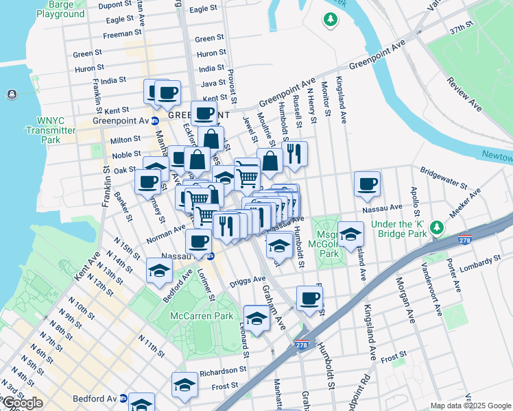 map of restaurants, bars, coffee shops, grocery stores, and more near in Brooklyn