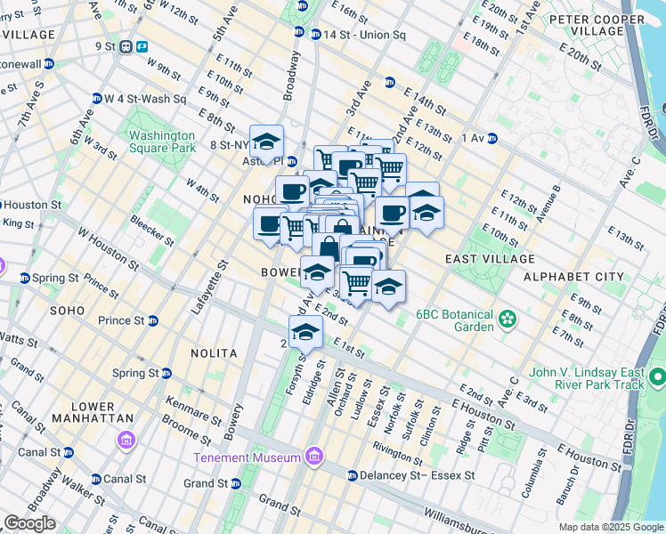 map of restaurants, bars, coffee shops, grocery stores, and more near in New York