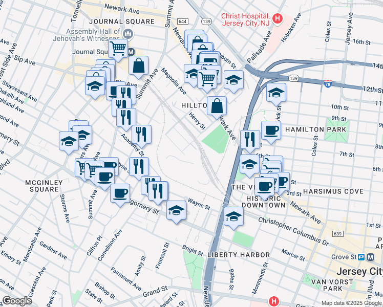 map of restaurants, bars, coffee shops, grocery stores, and more near 20 Trenton Street in Jersey City