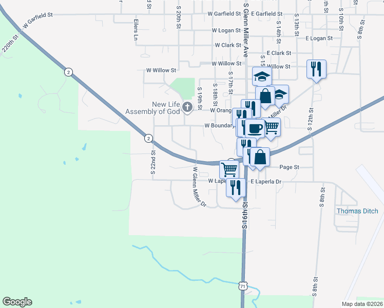 map of restaurants, bars, coffee shops, grocery stores, and more near 1198 South 21st Street in Clarinda