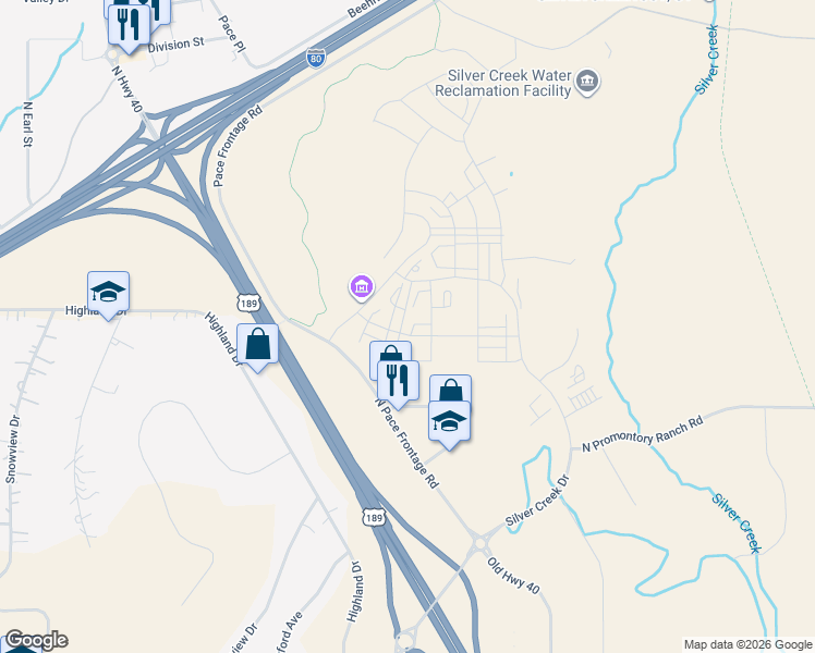 map of restaurants, bars, coffee shops, grocery stores, and more near 6638 Purple Poppy Lane in Park City