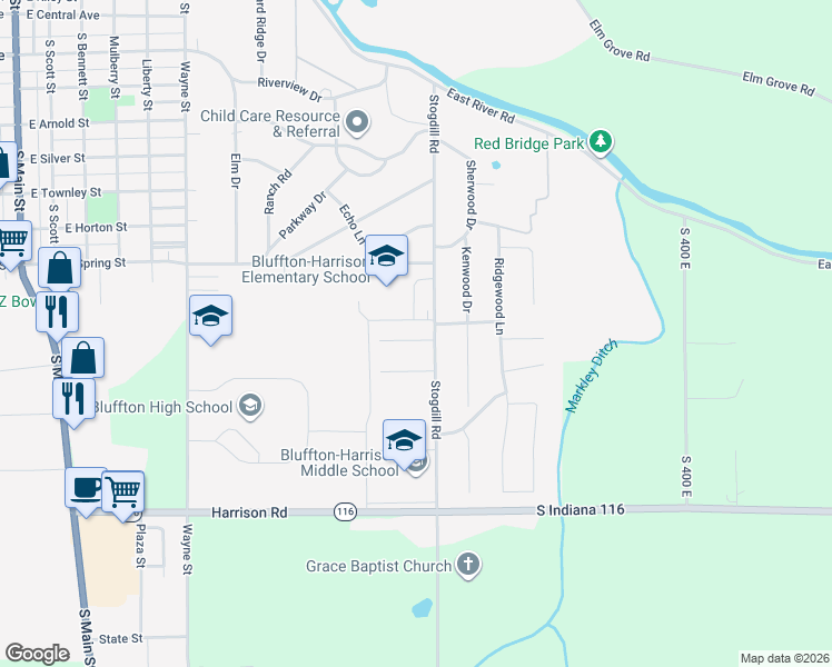 map of restaurants, bars, coffee shops, grocery stores, and more near 1127 Honeysuckle Lane in Bluffton