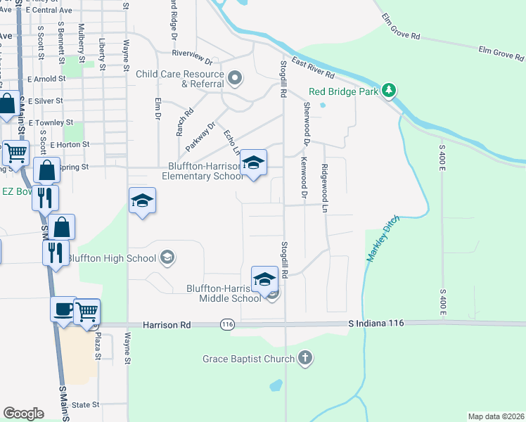 map of restaurants, bars, coffee shops, grocery stores, and more near 1127 Honeysuckle Lane in Bluffton