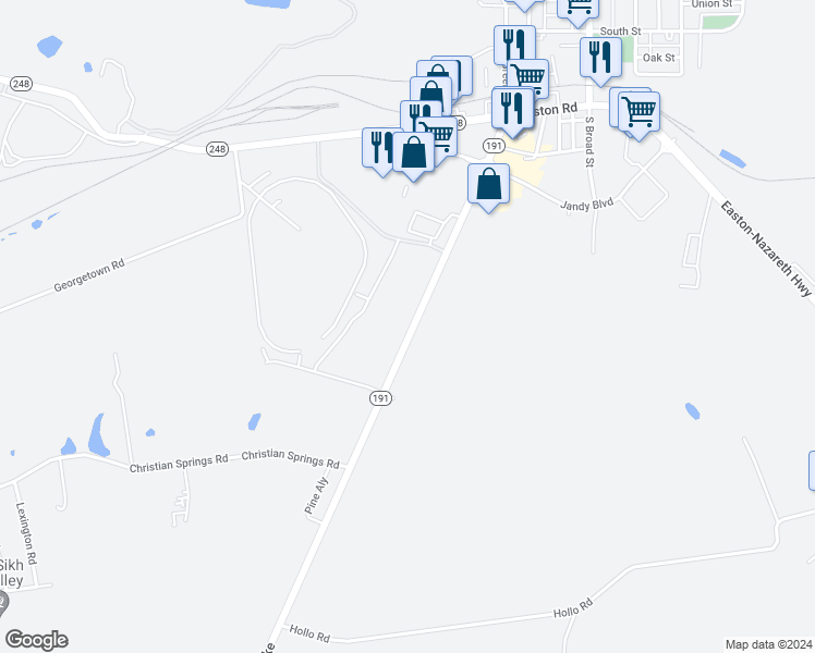 map of restaurants, bars, coffee shops, grocery stores, and more near 767 Nazareth Pike in Nazareth