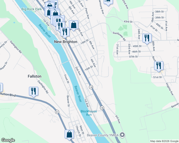 map of restaurants, bars, coffee shops, grocery stores, and more near 412 16th Street in New Brighton
